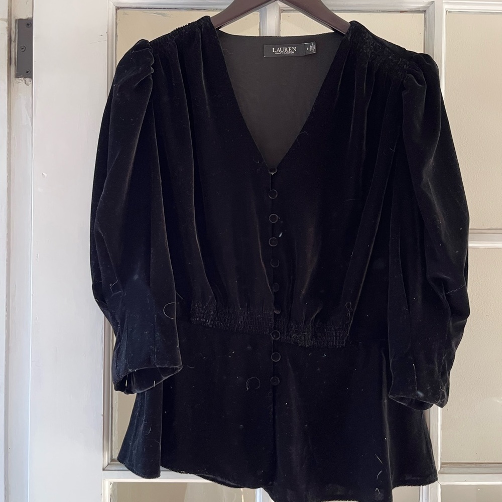 RALPH LAUREN BLACK VELOUR VELVET Gorgeous black ladies top size 8 $43